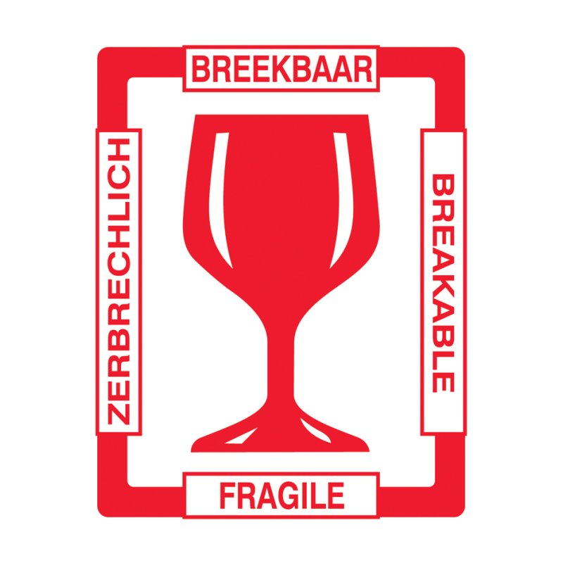 rillprint waarschuwingsetiketten BREEKBAAR, permanent klevend, wit/rood, 500 stuks